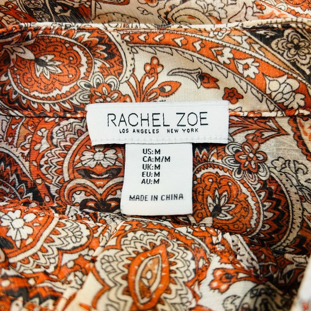 Rachel Zoe BOHO Long Sleeve Sheer Rust and Cream Paisley Button-Down Shirt. - Picture 2 of 7